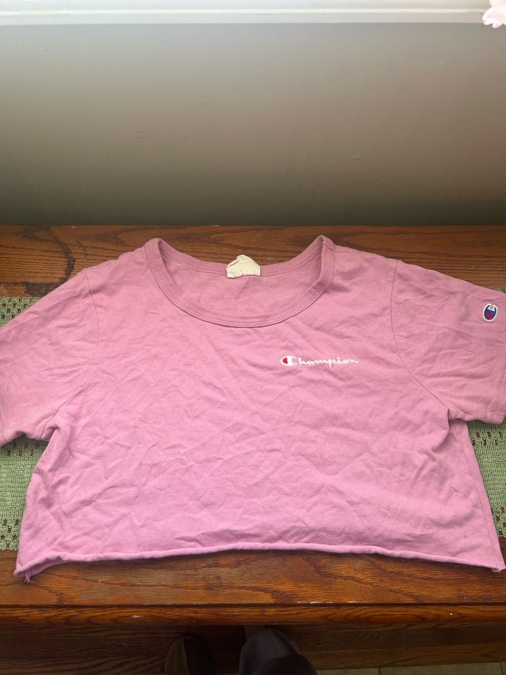 Champion Pink Crewneck Tee with Embroidered Logo